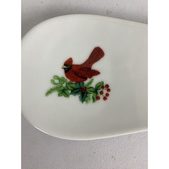 Royal Norfolk Christmas Spoon Rest Cardinal Bird Holly Berries Porcelain Holiday - Picture 8 of 8